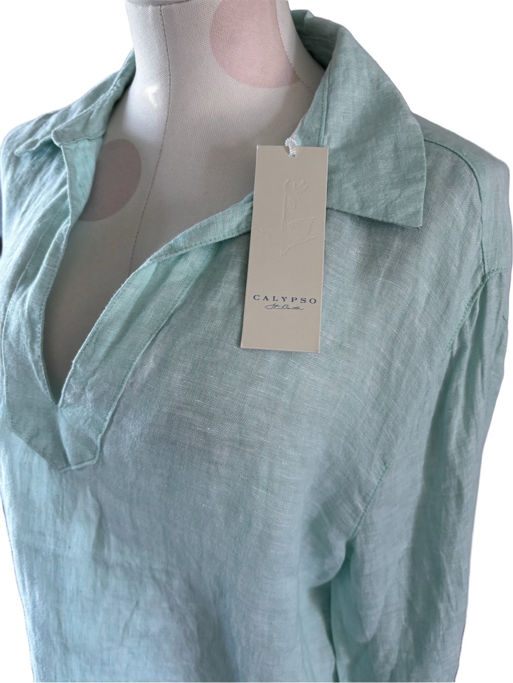 NWT Calypso St. Barth 100% Linen Tunic Top aqua Coastal Resort Shirt Medium - Picture 5 of 7